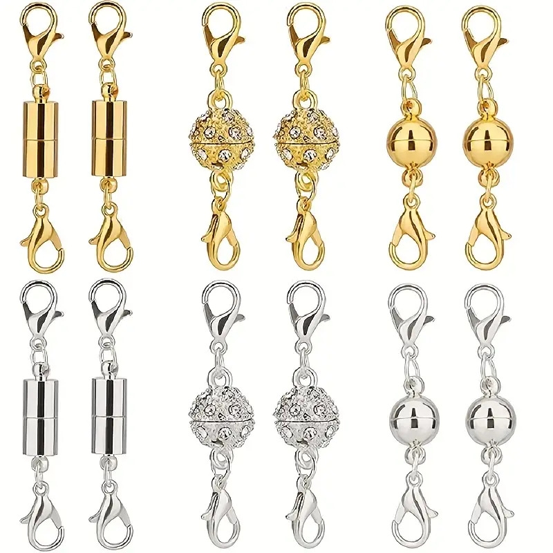 12pcs locking magnetic jewelry clasp magnetic lobster clasp necklace clasps and closures bracelet extender magnetic connector clasps for jewelry making golden and silvery 0