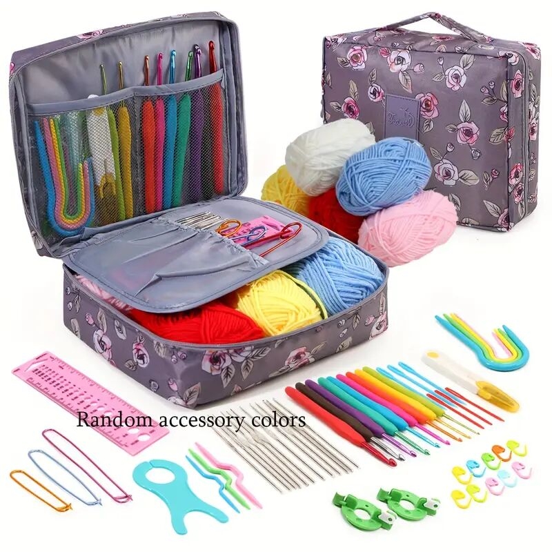 59pcs set cat printing crochet kit metal crochet kit with yarn hook box scissors suitable for beginners and experienced crocheters 6 colors to choose the color of the storage bag is fixed and the color of other accessories is supplies chinese new year lunar new year decor for gift 8