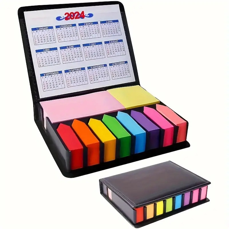 multicolor sticky note set color memo pads with faux leather packing box colored divider self stick notes pads bundle with calendar for office school home details 0