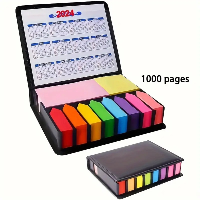 multicolor sticky note set color memo pads with faux leather packing box colored divider self stick notes pads bundle with calendar for office school home 0