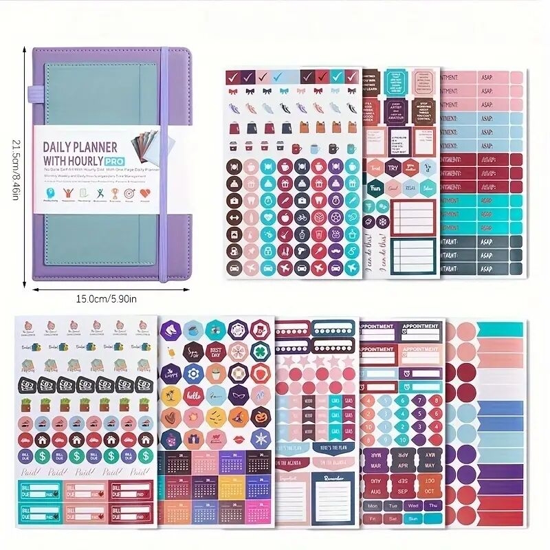 1 份每日计划表，包括每周和每月生活计划表、约会簿、待办事项列表和笔记本，用于提高工作效率和实现目标 - a5 尺寸，未注明日期，有效期 1 年 0