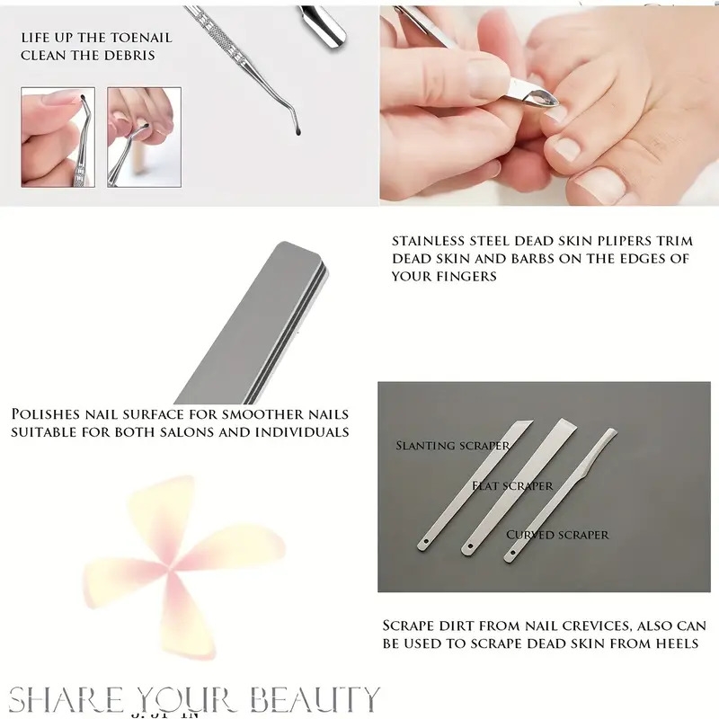 26 in 1 professional pedicure tools set stainless steel foot care kit foot rasp dead skin remover pedicure kit for men women travel 0 62lb 7