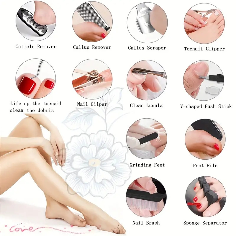 26 in 1 professional pedicure tools set stainless steel foot care kit foot rasp dead skin remover pedicure kit for men women travel 0 62lb 5