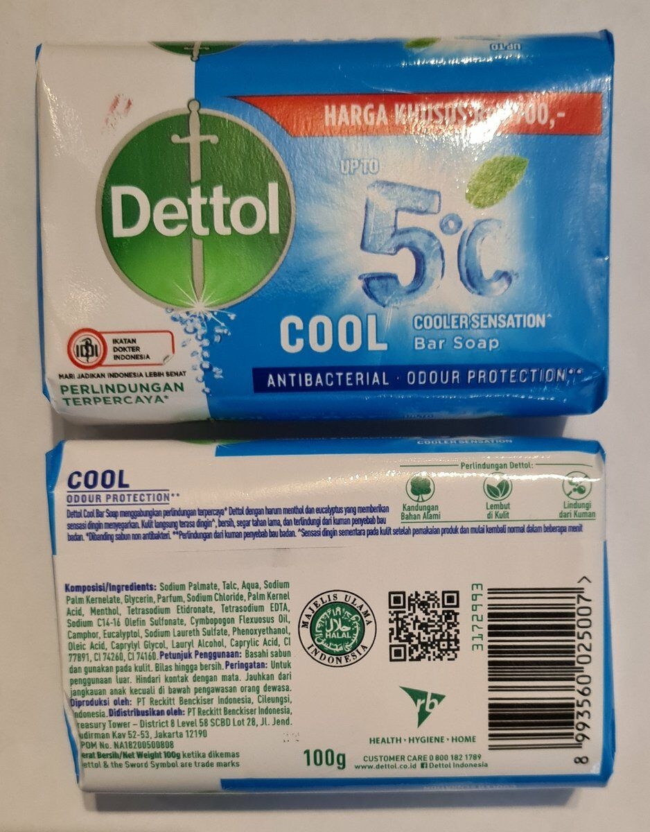 Bloc de savon antibactérien Dettol 105 Grammes, Cool (menthol), Pro fresh, bloc de savon désinfectant, tablette de savon, savon pour les mains, emballé par 6 pièces