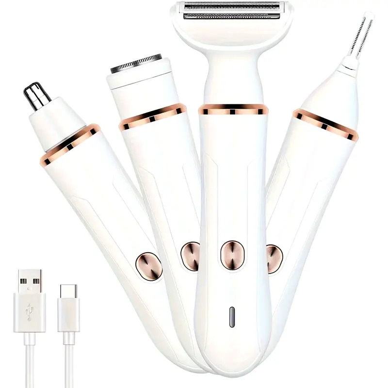 女性电动剃须刀，适合剃须、修剪大腿内侧、眉毛、唇部、身体、面部、胡须、鼻子、手臂和腋窝等部位，4合1电动充电剃须刀，温和不刺激 0
