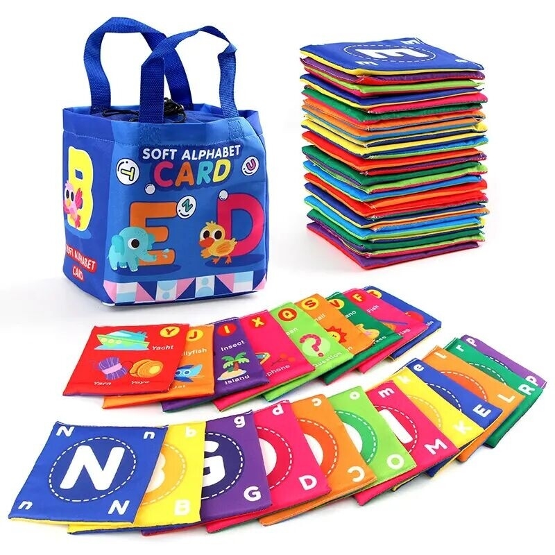 26pcs infant early education enlightenment cognitive card cloth book washable baby animal letter color number cognitive development intelligence toy 26 piece storage bag set details 2