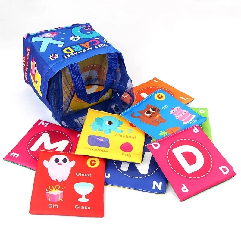 26pcs infant early education enlightenment cognitive card cloth book washable baby animal letter color number cognitive development intelligence toy 26 piece storage bag set details 5