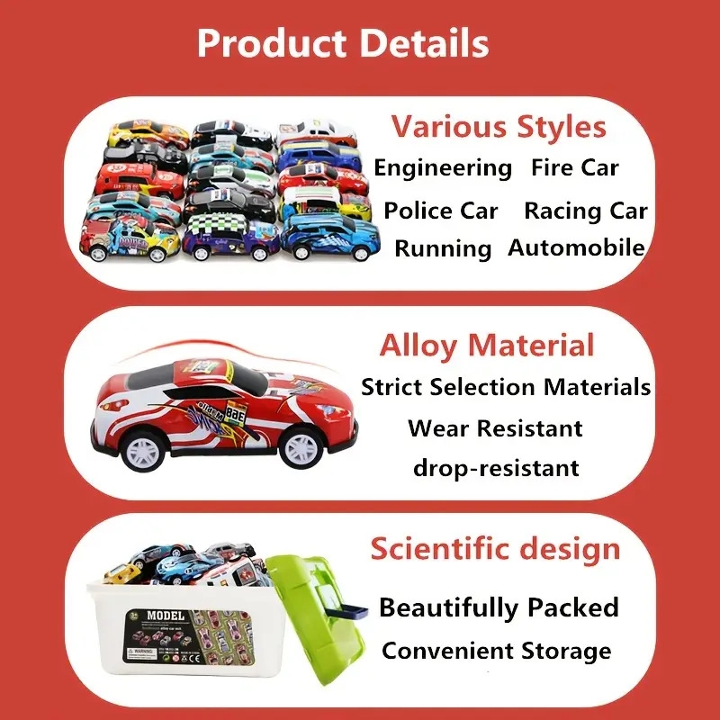 set of 30 mini toy cars with a storage bucket details 3