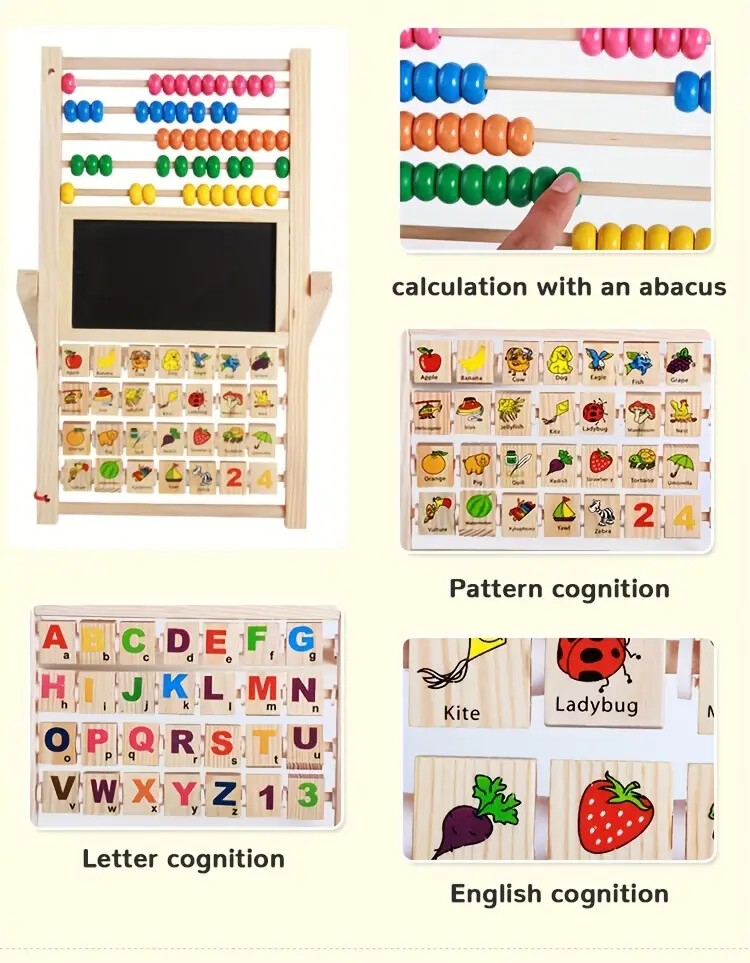 multi purpose wooden learning drawing board with blackboard and abacus stand double sided   ideal for birthdays thanksgiving easter christmas   15 7x9 84x1 18 inches   winter new year details 2
