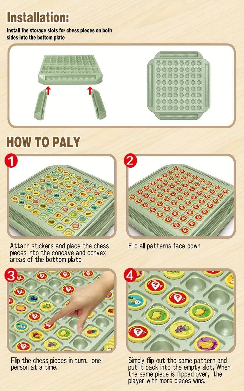 儿童玩具益智水果翻转记忆棋盘游戏,创意记忆棋对战玩法 锻炼手眼协调 记忆力 专注力,优质材质制成,适合2-4人玩耍,适合家庭之夜 聚会 旅游出行玩耍,适合生日 万圣节 圣诞节礼物 商品详情 3