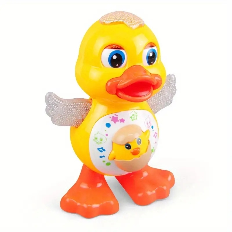 interactive dancing duck toy with music dynamic lights and eye blinking effects educational cartoon animal toy plastic construction with battery not included for toddlers 0 3 years ideal for halloween and christmas gifts 4