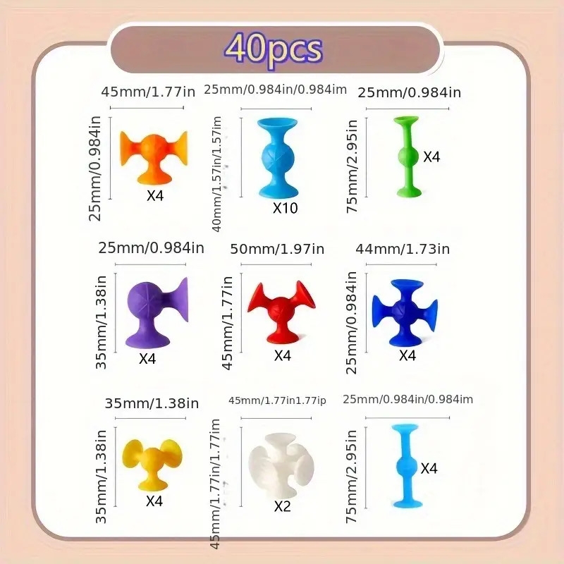 40件彩色硅胶吸盘积木套装,建筑感官玩具,旅行玩具,窗户玩具,感恩节圣诞节生日派对礼物 - 无需电池,适合万圣节、圣诞节活动及派对用品 商品详情 2