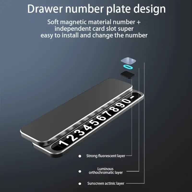  临时停车牌挪车牌隐藏式数字夜光车内摆件全金属移车电话号码牌 详情 0