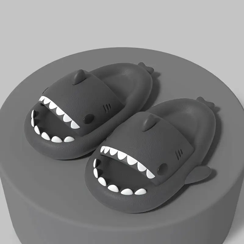cartoon novelty shark pillow slides soft sole lightweight 36 37 dark grey 12