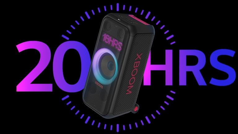 Le haut-parleur est placé devant une icône d’horloge et les mots « 18 HRS » sont écrits derrière dans un soucis d’esthétique.