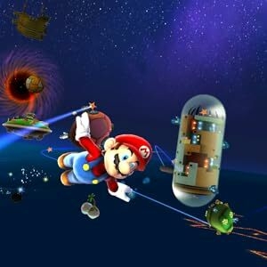 Scène spatiale animée mettant en scène des personnages de skateboard effectuant des tours parmi des astéroïdes et des vaisseaux spatiaux extraterrestres dans un environnement cosmique avec un fond étoilé bleu foncé.