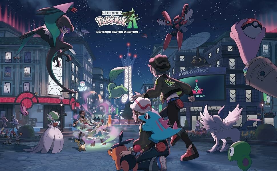 Montage de scènes de jeu vidéo ou de film d'animation montrant un paysage urbain nocturne avec des éléments fantastiques ou de science-fiction, des créatures volantes et des structures lumineuses sur plusieurs images connectées.