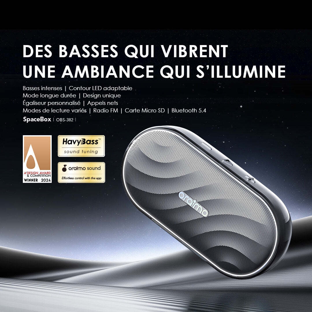 Enceinte oraimo SpaceBox basses et lumières