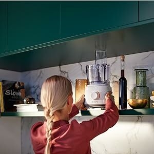 Smaller footprint and in bowl storage for all accessories