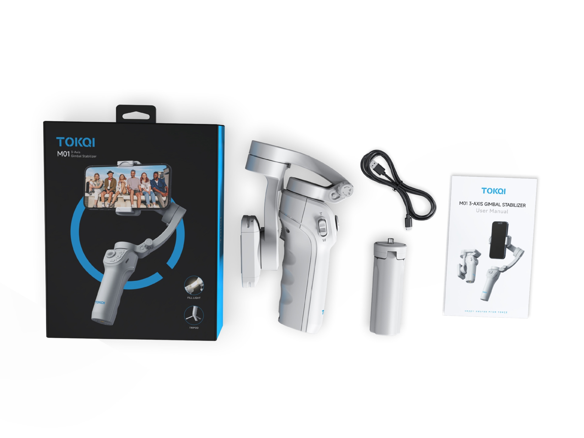 Stabilisateur de main à trois axes intelligent TOKQI M01, anti-vibration, pour la photographie mobile, suivi du visage, support de diffusion en direct