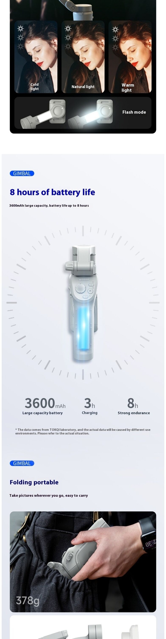 Stabilisateur de main à trois axes intelligent TOKQI M01, anti-vibration, pour la photographie mobile, suivi du visage, support de diffusion en direct