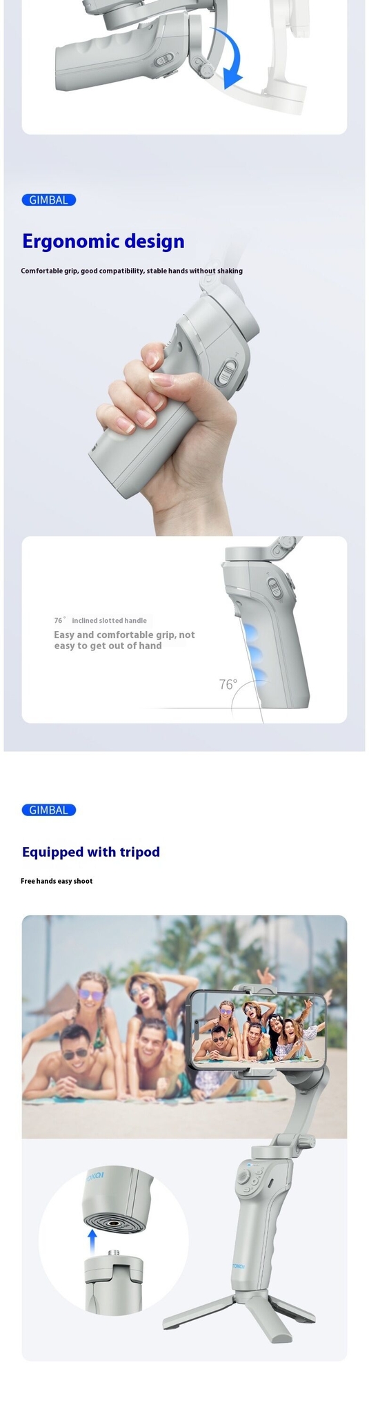 Stabilisateur de main à trois axes intelligent TOKQI M01, anti-vibration, pour la photographie mobile, suivi du visage, support de diffusion en direct