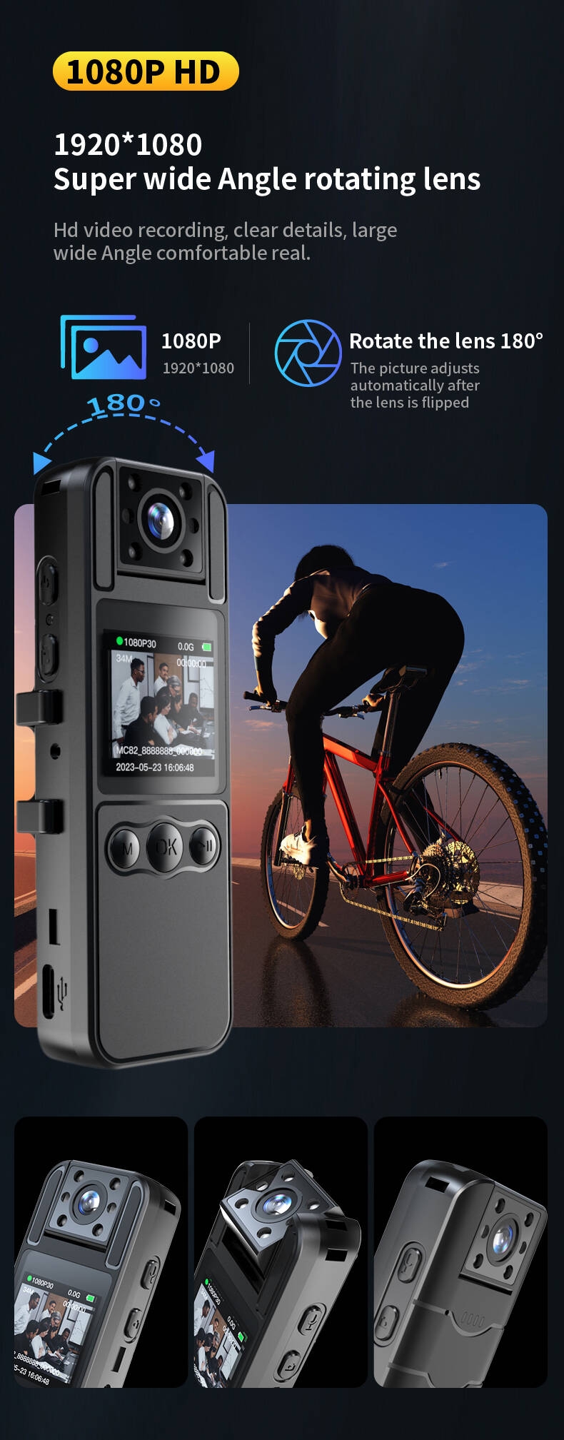 Caméra corporelle FHD 1080P Caméscope corporel avec enregistrement audio et vidéo pour les forces de l’ordre