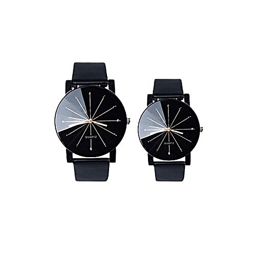 Lot de 2 Montres Quartz En simili cuir pour couple  - Noir