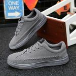 product_image_name-Banagat-Solid Classic Men's Breathable Lace-Up Flannel Canvas Sneakers Grey-2