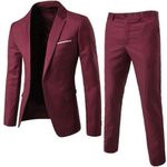 product_image_name-Fashion-2 Piece Tailleur Pantalon De Costume Formel Coupe Slim Pour Homme - Rouge Vin-1