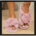 Pantoufles en fausse fourrure à brides croisées - ROSE
