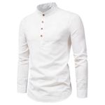 product_image_name-Berrykey-Chemise Homme Col Érigé Casuel Vintage – Blanc-2