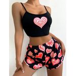 product_image_name-Generic-Ensemble pyjama d'été 2 pièces pour femme, col rond, manches courtes, haut court et short, décontracté, rose-3