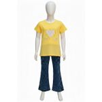Ensemble 2 Pièces Fille - T-shirt Cœur Pailleté & Pantalon Flare Effet Marbré