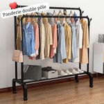 Penderie pour habits, chaussures, sacs, Porte-vêtements à Double pôle, porte-manteau au sol, Rail à vêtements pliant d'intérieur,4 crochets grand modele