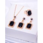 product_image_name-Unbrand-Ensemble Bijoux Femme 3 Pièces - Collier, Bague & Boucles d'Oreilles - Pierres Noires et Cristaux - Plaqué Or-2