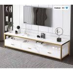 Meuble TV contemporain avec rangements intégrés, meuble bas multimédia doté de tiroirs frontaux, support télévision avec niche ouverte, mobilier TV de conception soignée pour espace de séjour - Table tv