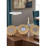Ensemble Déco Murale 3 Pièces - 1 Horloge et 2 Miroirs Soleil Dorés - 25x25cm