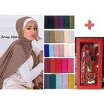pack hijab: 3 Voiles jersey 1m90 + boite (chapelet+compteur numérique+porte-clés)