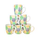 Lot de 6 tasses en porcelaine - motif pointié vert jaune
