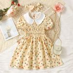 product_image_name-Catpapa-Robe pour fille de 4 à 7 ans, ensemble de vêtements 2 pièces avec manches bouffantes, col Claudine fleuri, robe princesse avec serre-tête, style mignon et à la mode-1