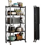 Étagère de Rangement Pliable Multifonctionnelle, Étagère en Métal avec Roues, pour Cuisine, Salle de Bain, Bureau - Meuble de rangement