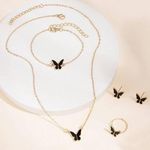 product_image_name-SXCHEN-Ensemble De 4 Pièces - Collier Et Boucles D'Oreilles Papillon Tendance Pour Femme - Noir-7