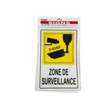Plaque de Signalisation Zone de Surveillance 24 Heures – Panneau de Sécurité Blanc et Jaune – Format Vertical avec Pictogrammes Caméras