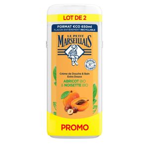 Le Petit Marseillais Lot de 2 Crèmes de Douche Extra Douce - Abricot Bio & Noisette Bio - 2 x 650ml