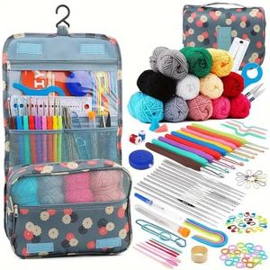 Kit De Crochet 130 Pièces Avec Fils Multicolores, Sac De Rangement En Tissu