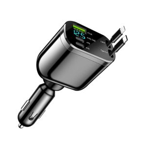 ShebSheb Chargeur de voiture USB 5-en-1 rotatif à 360°, adaptateur de charge rapide avec câble rétractable, compatible avec iPhone, Android, Samsung et iPad