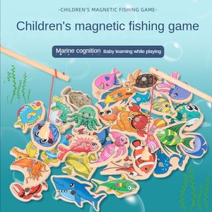 Jouets magnétiques en bois de puzzle de pêche marine d'enfants, style : 28  poissons en boîte