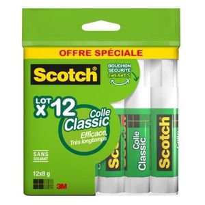 Scotch Lot de 12 Batons de Colle Classic 8g - Sans Solvant, Idéal Fournitures Scolaires & Bureau