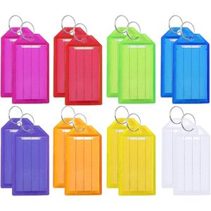 Lot de 16 porte-clés : porte-clés en plastique résistant avec anneau brisé, étiquettes en papier vierges et caches transparents. Couleurs assorties. Étiquettes pour porte-clés : identifiants robustes. Étiquettes d'identification de 5 cm pour clés